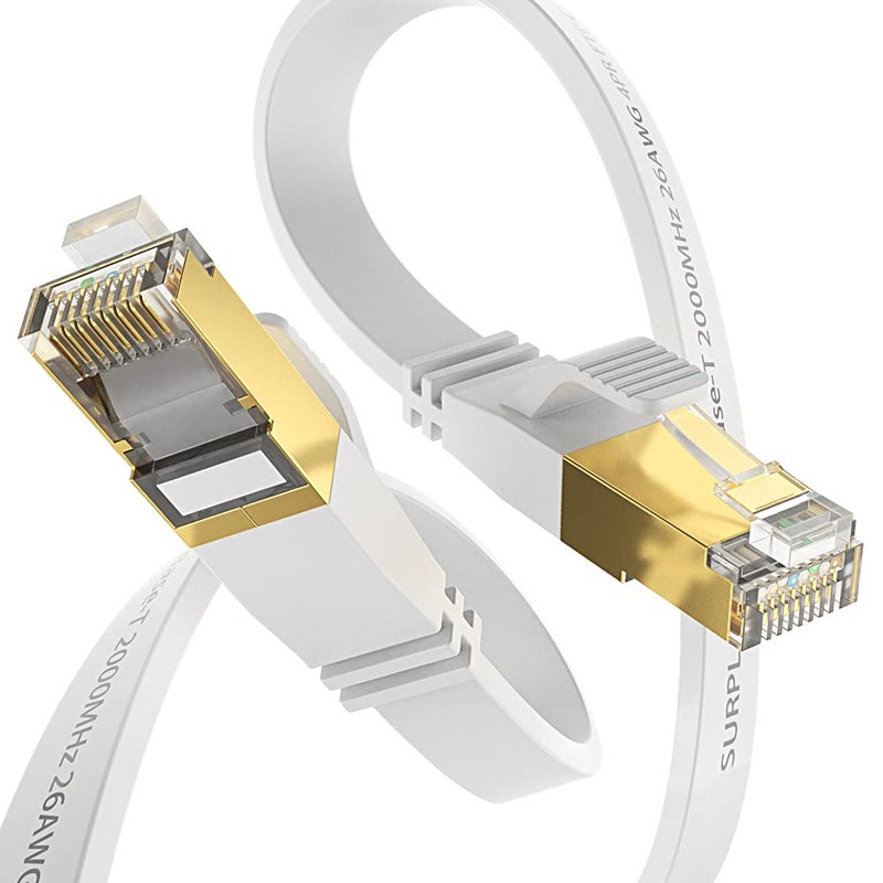 Surplay Cat8 20FT-2Pack Ethernet Cable,White-40Gbps Internet Network Cord,High Speed Gold-Plated RJ45 Double Shielded with Ground Wire for PS5/4,PC,Xbox,TV,NAS,Router - Image 2